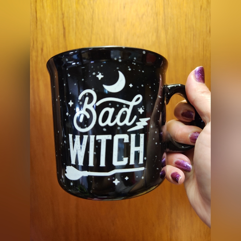 Novogratz Double Sided Witch Mug Bad Witch Good Witch Black Speckle NWT